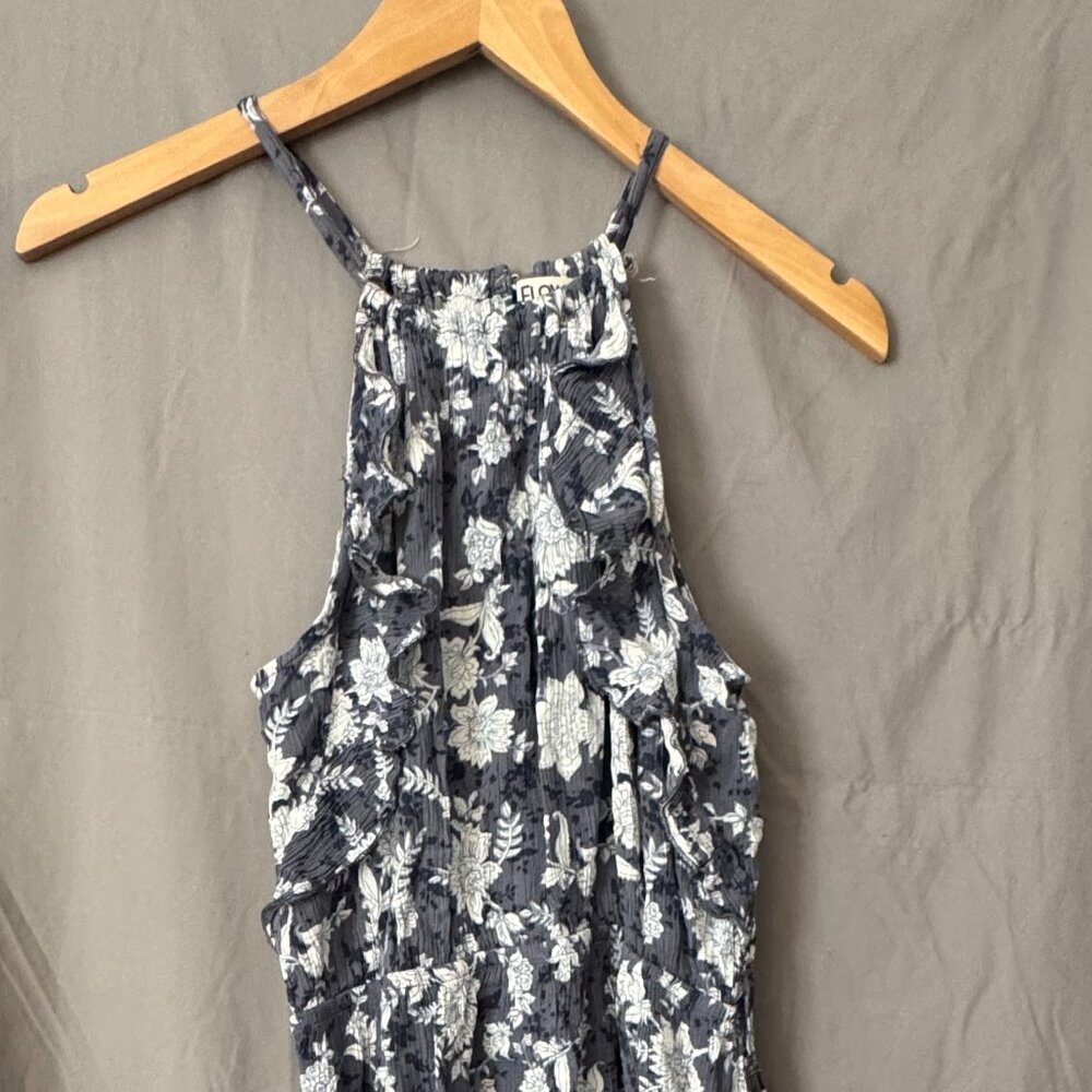 Wallflower Blue Floral Halter Dress Ruffle Tiered Boho Sundress